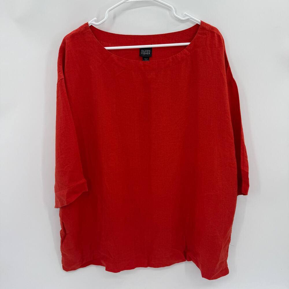 EILEEN FISHER Linen Boxy Lagenlook Shirt Size S Oversized Pockets Beachy Cool